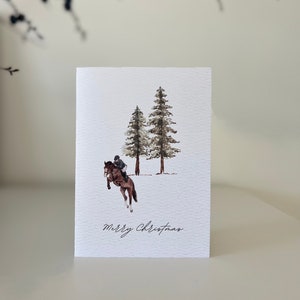 KLAPPKARTE - Pferde Merry Christmas Weihnachtskarte - für Stallgemeinschaft, Reitbeteiligung oder Pferdebesitzer mit Pferde Illustrationen