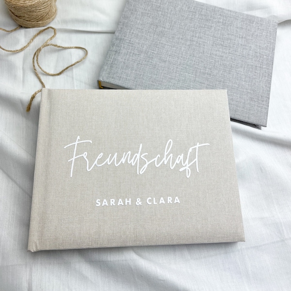 Friendship - Personalizable linen book beige - photo album for special memories or as a coffee table book