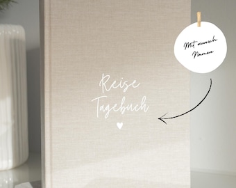 Personalized beige linen travel journal, A5 size, with name · Personal gift idea for Christmas · Journal · Camper gifts