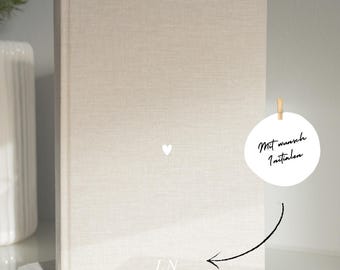 Personalized beige linen A5 notebook with heart and initials · Personal gift idea for Christmas · Bullet Journal · Diary