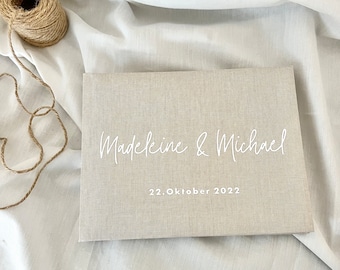 Linen photo album with names and date for anniversary - photo album, for special memories, wedding gift, wedding day, guest book
