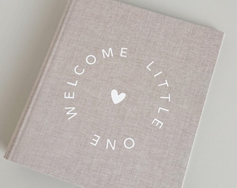 Baby shower ring binder with guessing cards in A5 "welcome little one" - gift for baby shower or birth - linen album beige