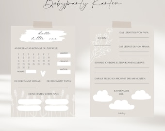Baby shower cards to fill in | DIGITAL DOWNLOAD | Guessing game with wishes | Neutral white/beige design with flowers