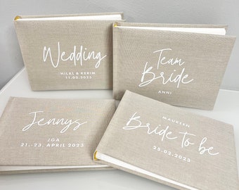 Team Bride - Personalizable linen book beige - photo album for JGA memories in coffee table book style