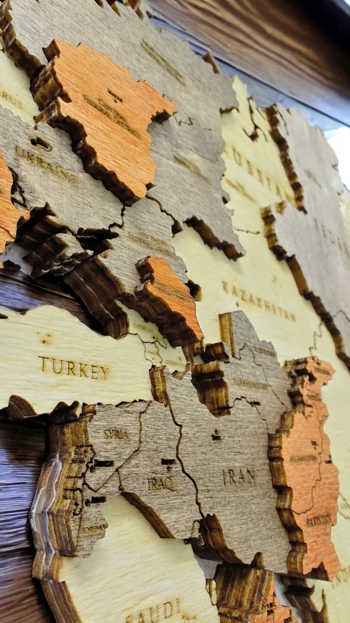 Wood World Map Wall Art Natural and Gray Wood Wall Decorwood Etsy Canada