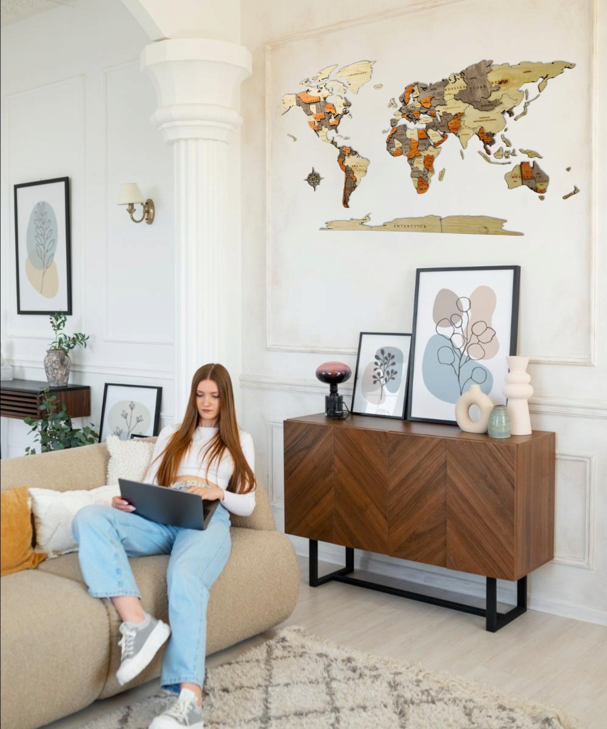 Wood World Map Wall Art Natural and Gray Wood Wall Decorwood Etsy Canada