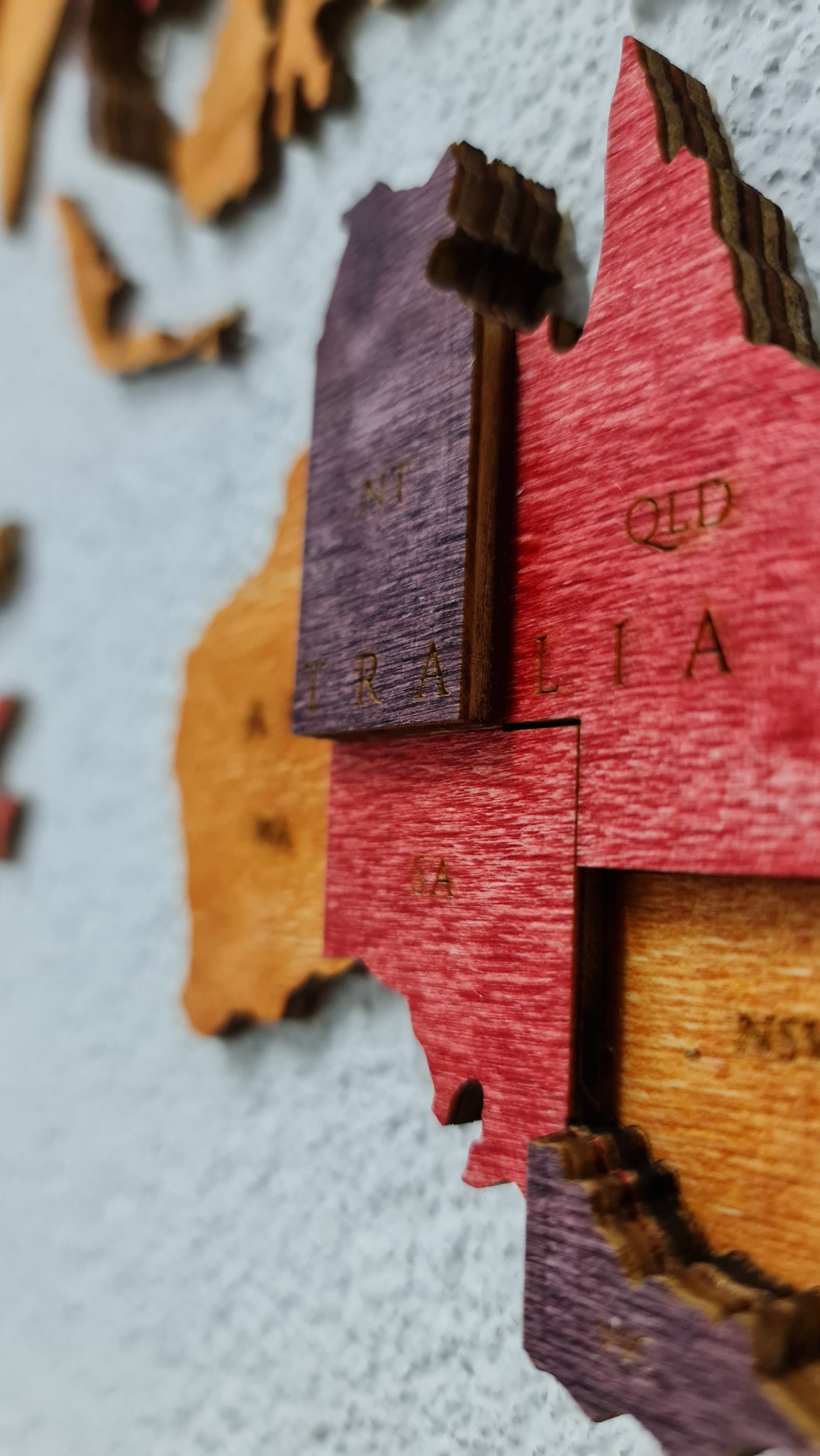Wood World Map Wall Art,red,purple,orange Wood Wall Decor,wood Map Wall