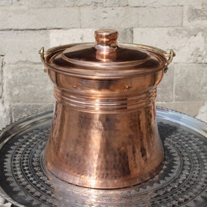 Hammered Copper Pail with Lid: Handcrafted Kitchen Storage Container