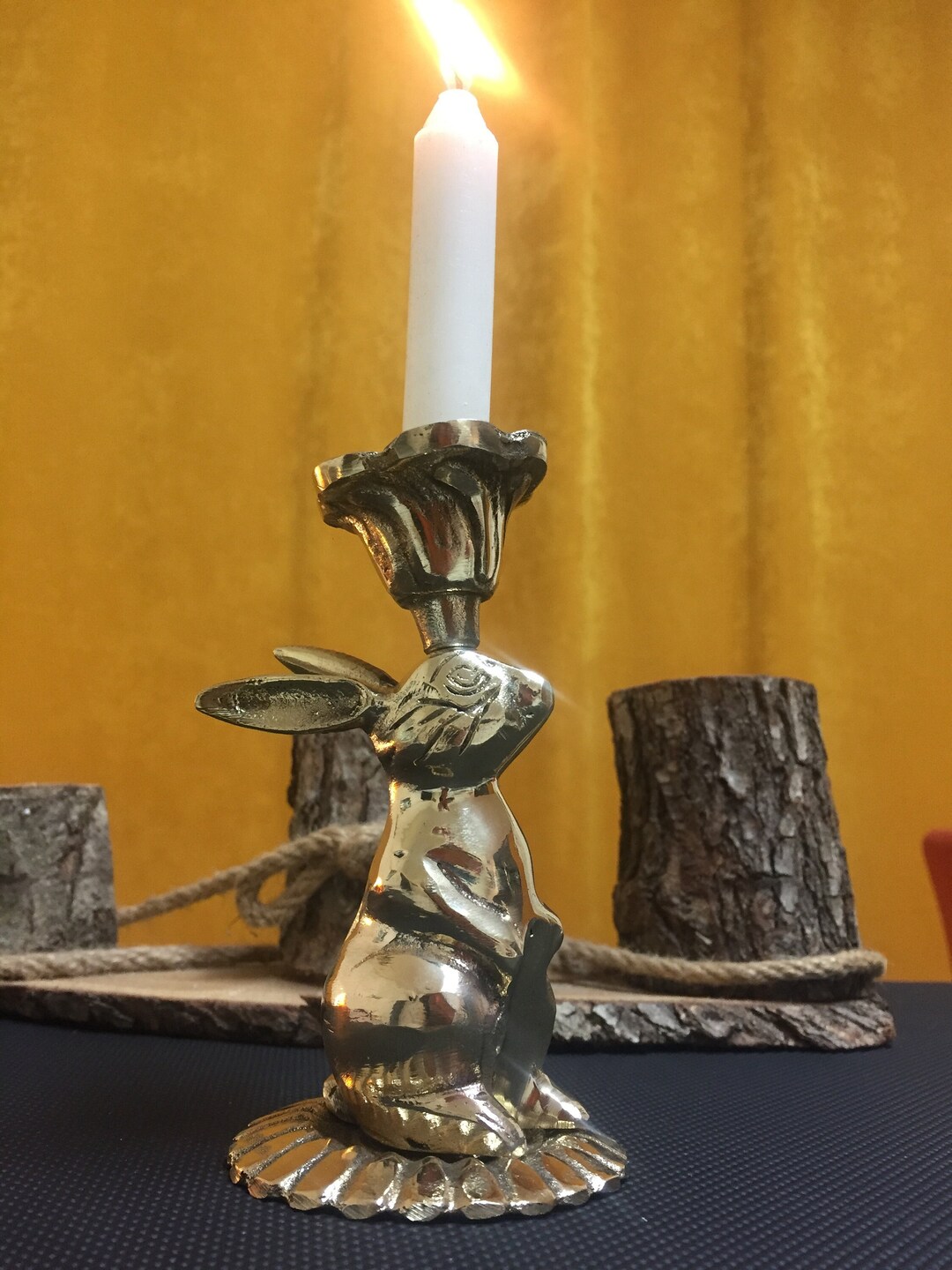 Rabbit, Rabbit Candle Holder, Christmas Gift, Vintage, Cast Brass