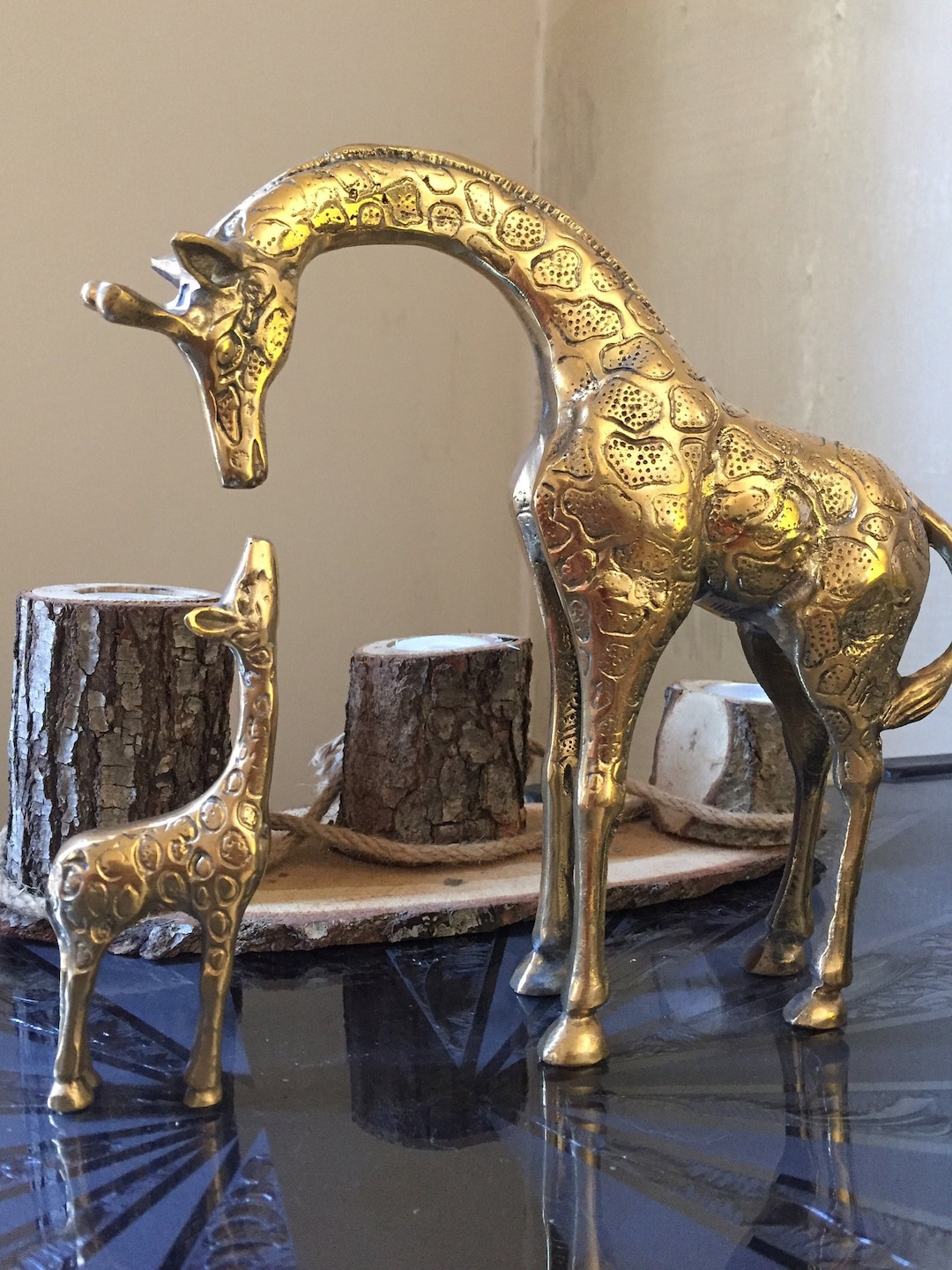 Mother & Baby Giraffe Antique Silver Sculpture Lovely Home Decor or Gift Idea H14.5cm