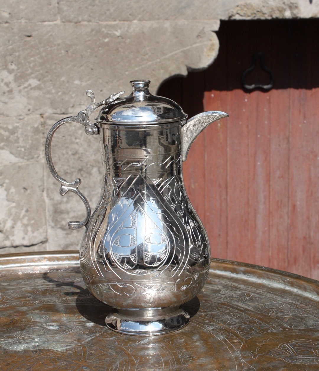 Carafe/ Jug With Lid / Handmade Embroidered Copper Jug / Copper Pitcher