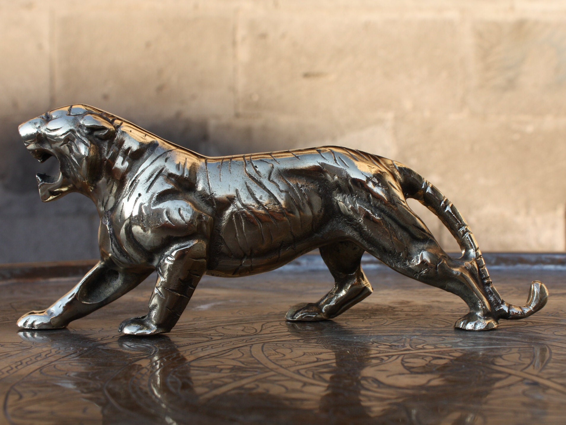 Gold Brass Tiger Statue: Home Office Decoration - Etsy