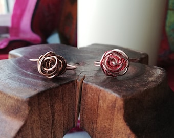 Rose Ring, Red Rose Ring, Copper Wire Ring, Rose Copper Ring, Rose Gold Ring, Dainty Ring, Gift for her