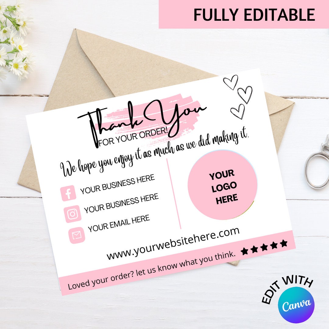 Modern Printable Thank You Notes for Orders &amp; Purchases Customer ...