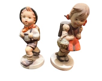 Vintage Hummel School Boy and Girl Figurine Set, 1950s-60s, Boy Marked 822/0