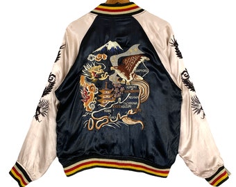 Vintage Houston Japan Sukajan Dragon Eagle Tiger Souvenir Jacket Size M Japanese Brand Sukajan Jacket