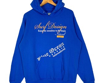 Vintage Blue Ocean Surf Designer Sunshine Beach Hoodie Size M