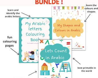 Arabic Children's Learning Bundle: Letters, Numbers, Shapes (3 PDF Workbooks) instant download
