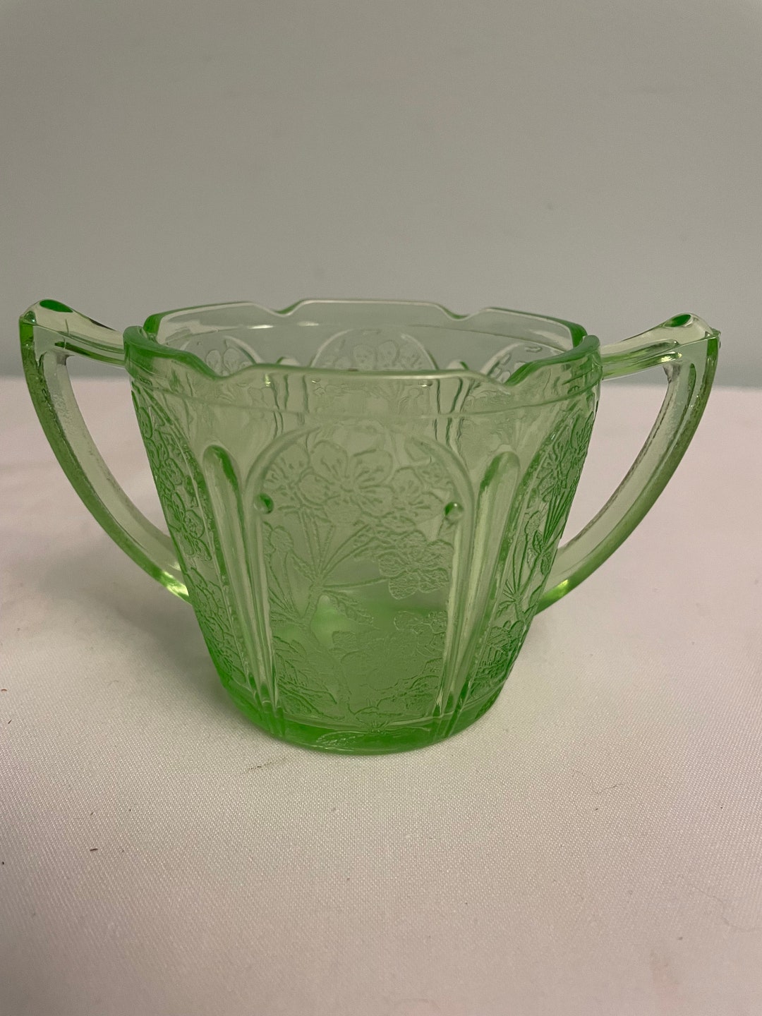 Green Depression Glass Sugar Bowl Etsy