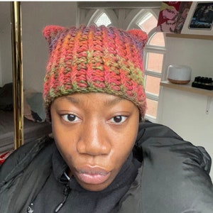 Ribbed crochet cat beanie