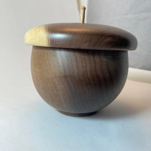 Unique Black Walnut Bowl with Lid, Acorn Shaped Art Display