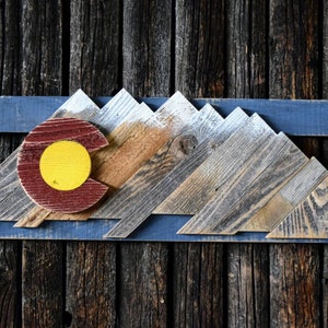 24" x 11" Rustic Colorado Mountain Wall Hanging made from reclaimed barnwood