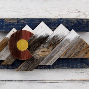 13 " x 6" Rustic Colorado Mountain Sign Wall Hanging made from reclaimed barn wood material