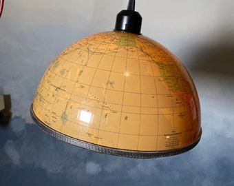 Globuslampe Globus Erdball Gelb Stoffkabel Hängelampe Lampe Upcycling