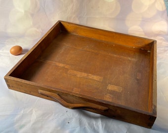 Holztablett alte riesige Schublade mit geschnitztem Griff Tablett Vintage MCM