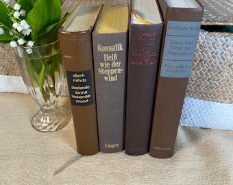 4 brown vintage books decoration books beautiful staging book bundle literature