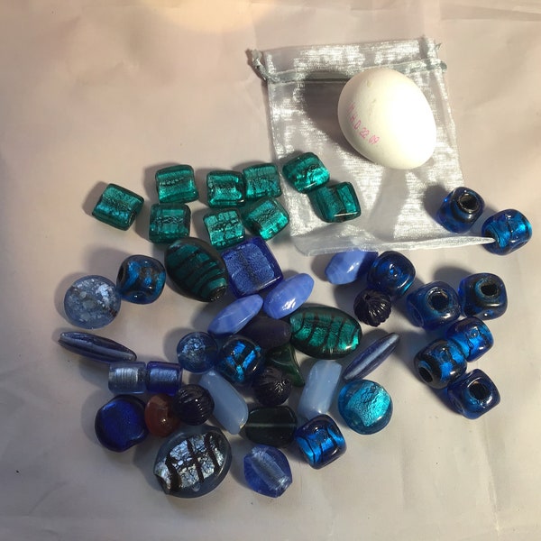 Glass beads large green blue mixed lot 385 grams jumbo handmade