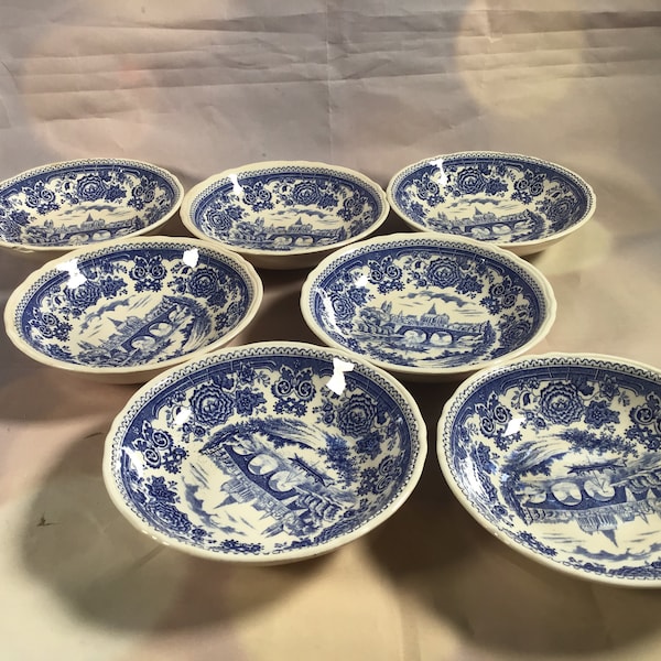 7 Dessertschalen Burgenland blau Villeroy Vintagegeschirr Teller