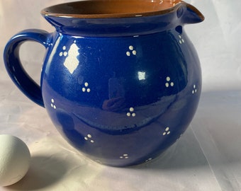 Bunzlau Großer Krug Milchkanne Dreipunkt blau Ton Vintage 1,5 Liter Milchkrug Saftkrug vintage