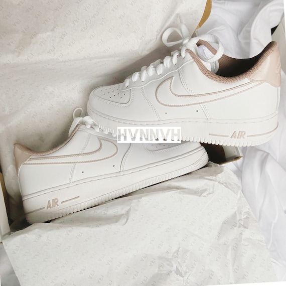 Nike AF1 Custom Beige Nude With Outline 