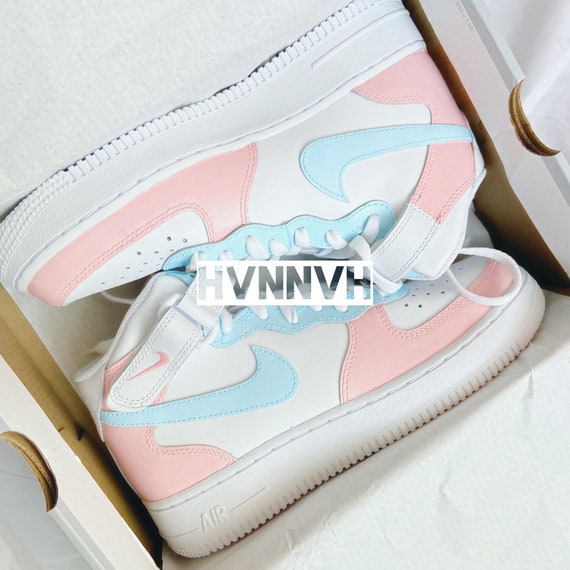 Nike AF1 personalizado rosa pastel y azul | Etsy España