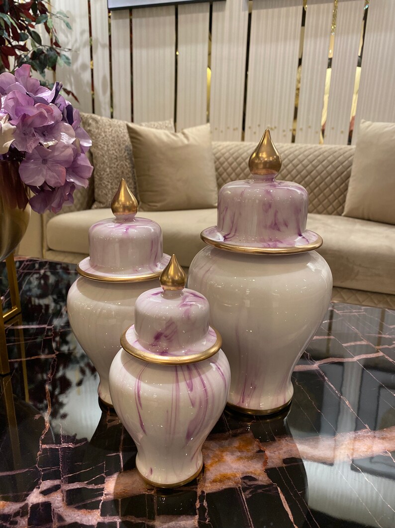 Gold Pink Ginger Jar Vase Triple Modern Vase Handmade Etsy