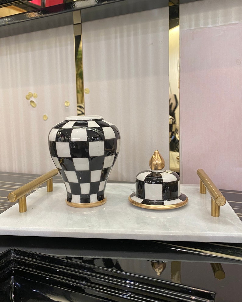 Check Pattern Ginger Jar Black and White Ginger Jars Triple Etsy