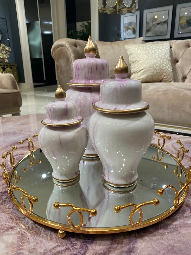 Gold Pink Ginger Jar Vase Triple Modern Vase Handmade Etsy