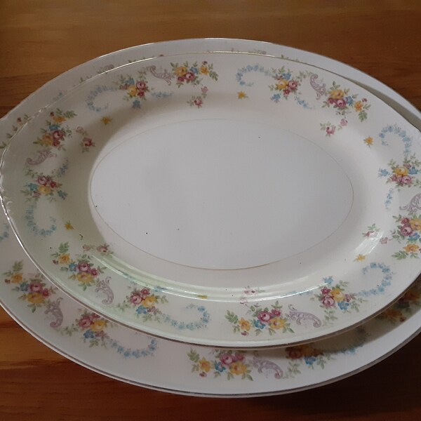 Homer Laughlin Platters, Nautalus Eggshell Dubarry from 1940's, 12" and 13" Made in USA