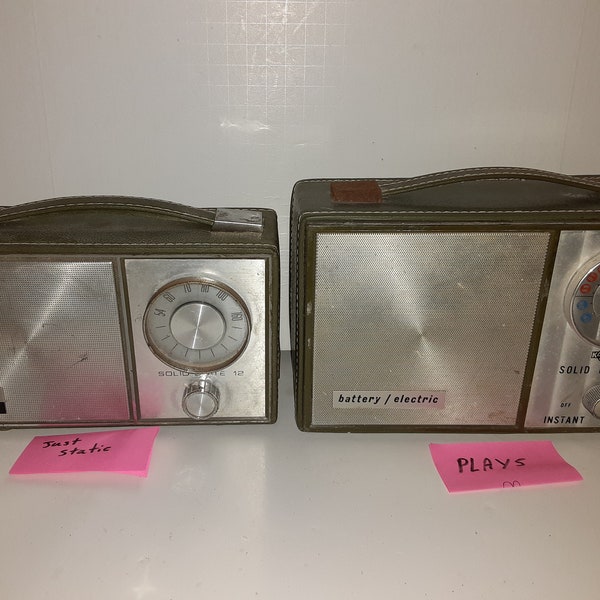 Two Vintage Portable Radios, Parts, Repair, One Plays, One Comes On, No Sound, Selling AS IS for Repair, Parts, Decor