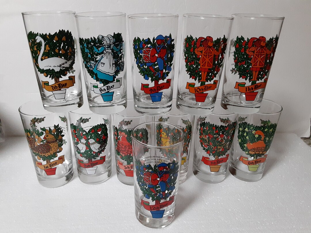 12 Days of Christmas Glass Set by Indiana Glass, Complete Set, Original