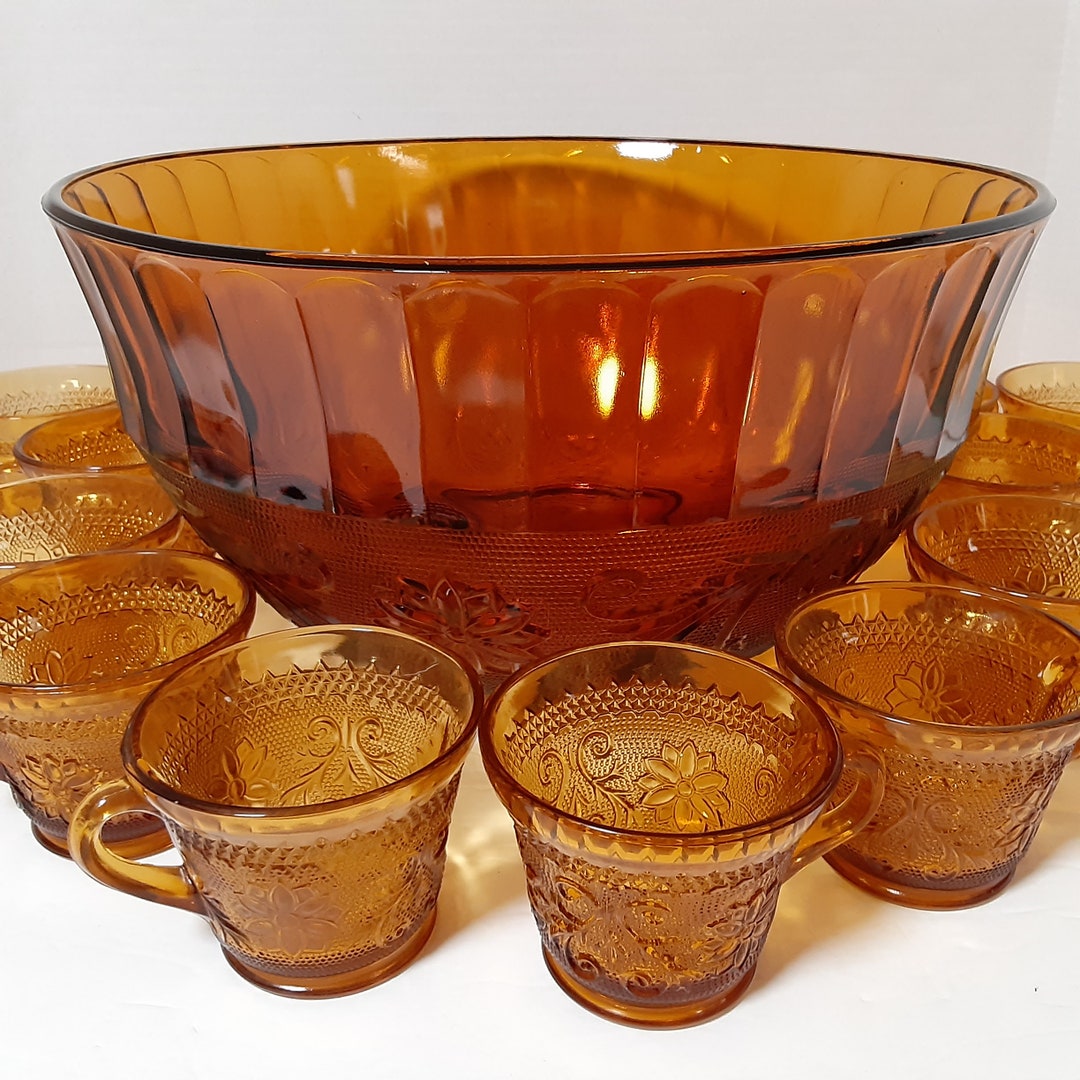 Tiara Crystal Punch Bowl W/cups and Ladle Sandwich Pattern by Etsy