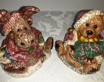 Boyd's Bears Bearware Moose and Bear Salt and Pepper Shakers, Grenville & Manheim, Bearware Pottery, Style #390024, Christmas