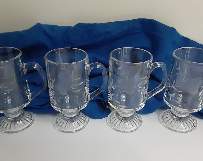 Four Princess House Heritage Irish Coffee Mugs, Stemmed, Etched, Handled, Collectible Crystal Etsy