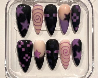 Uñas de estrella de Enderman / Uñas personalizadas inspiradas en Minecraft