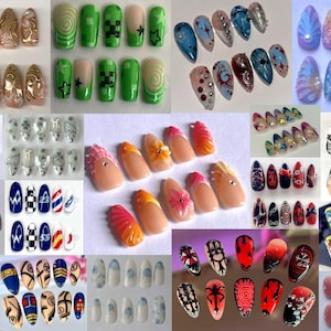 Puede incluir: Una colecci&oacute;n de varios juegos de u&ntilde;as postizas a presi&oacute;n con dise&ntilde;os diversos que incluyen patrones florales, formas geom&eacute;tricas, gr&aacute;ficos de personajes, purpurina, pedrer&iacute;a y degradados de color en m&uacute;ltiples tonos.