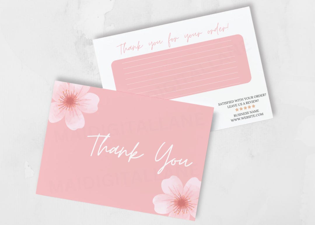 Pink Floral Thank You Card Templates | Printable | Digital | Editable ...