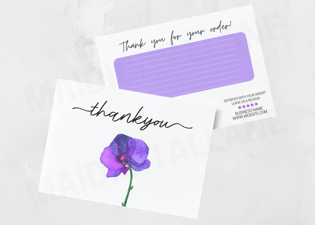Purple Floral Thank You Card Templates | Printable | Digital | Editable ...