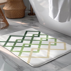 Green-Beige Bath Mat - Soft and Absorbent Bathroom Rug, Decorative Shower Mat for Home Spa, Non-Slip Washroom Carpet, Cozy Bath Mat, Tub Mat