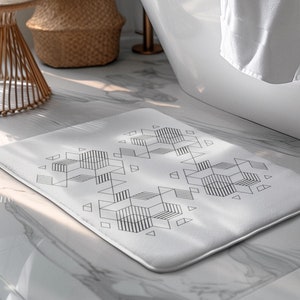 Bath Mat, Grey and Black Simple Design, Bathroom Rug, Minimalist Home Decor, Non-Slip Shower Mat, Modern Bath Tub Mat, Housewarming Gift